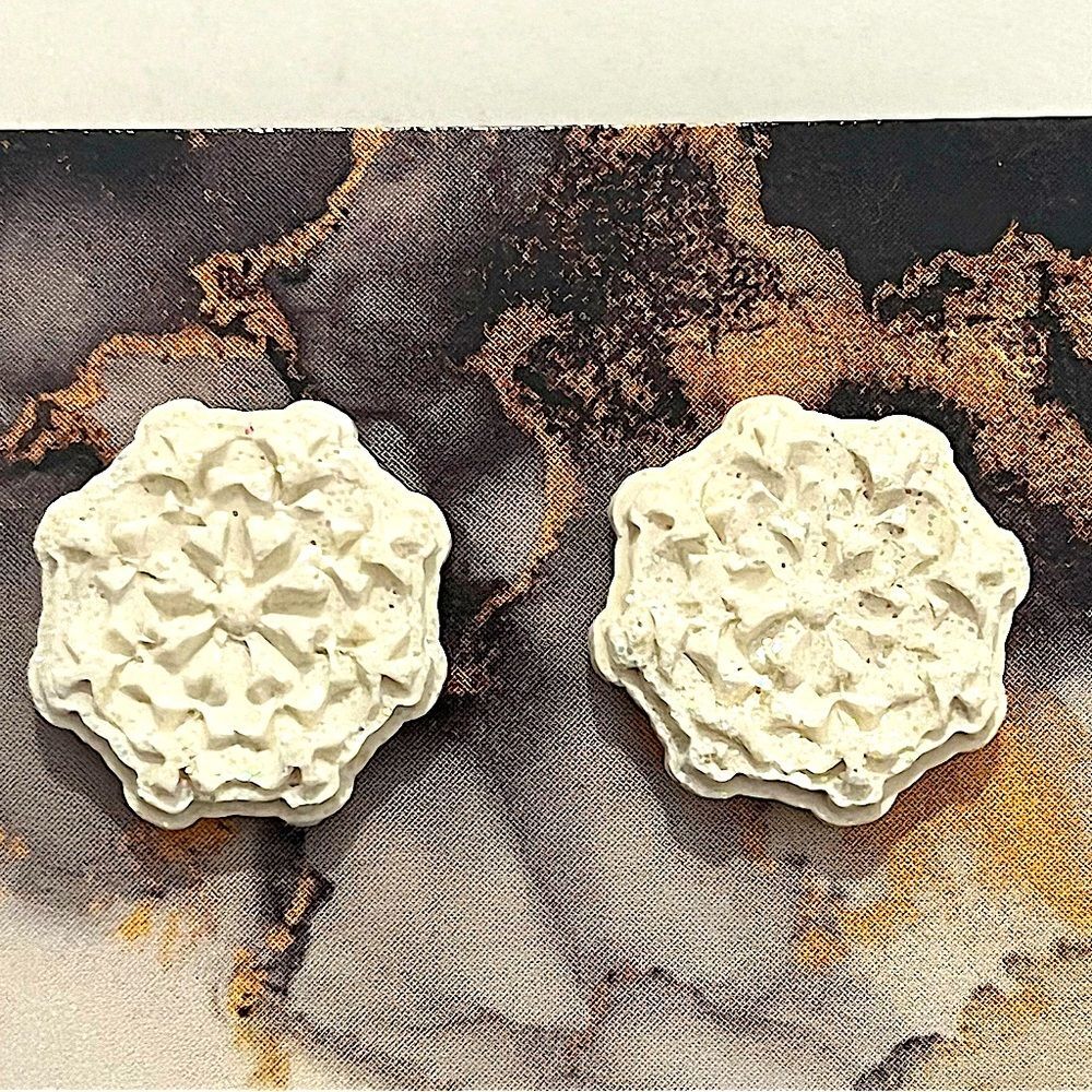 NEW White Shimmer Snowflake Polymer Clay Stud Earrings